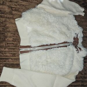 Super Cute Cream and Brown Faux Fur Jacket